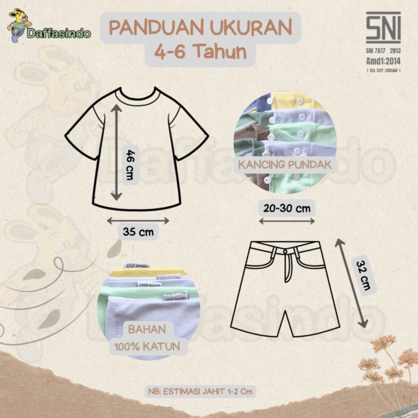 1 Lusin Daffasindo SNI Stelan piyama oblong Balita anak laki-laki perempuan 4-6 Tahun bulan motif Dinosaurus