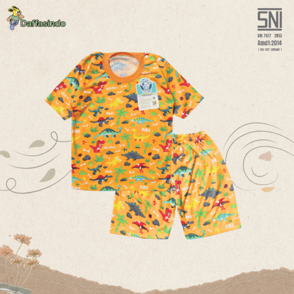 1 Lusin Daffasindo SNI Stelan piyama oblong Balita anak laki-laki perempuan 4-6 Tahun bulan motif Dinosaurus