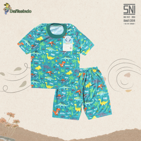 1 Lusin Daffasindo SNI Stelan piyama oblong Balita anak laki-laki perempuan 4-6 Tahun bulan motif Dinosaurus